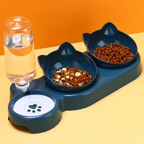 3-in-1 Cat Food Bowl with Water Feeder