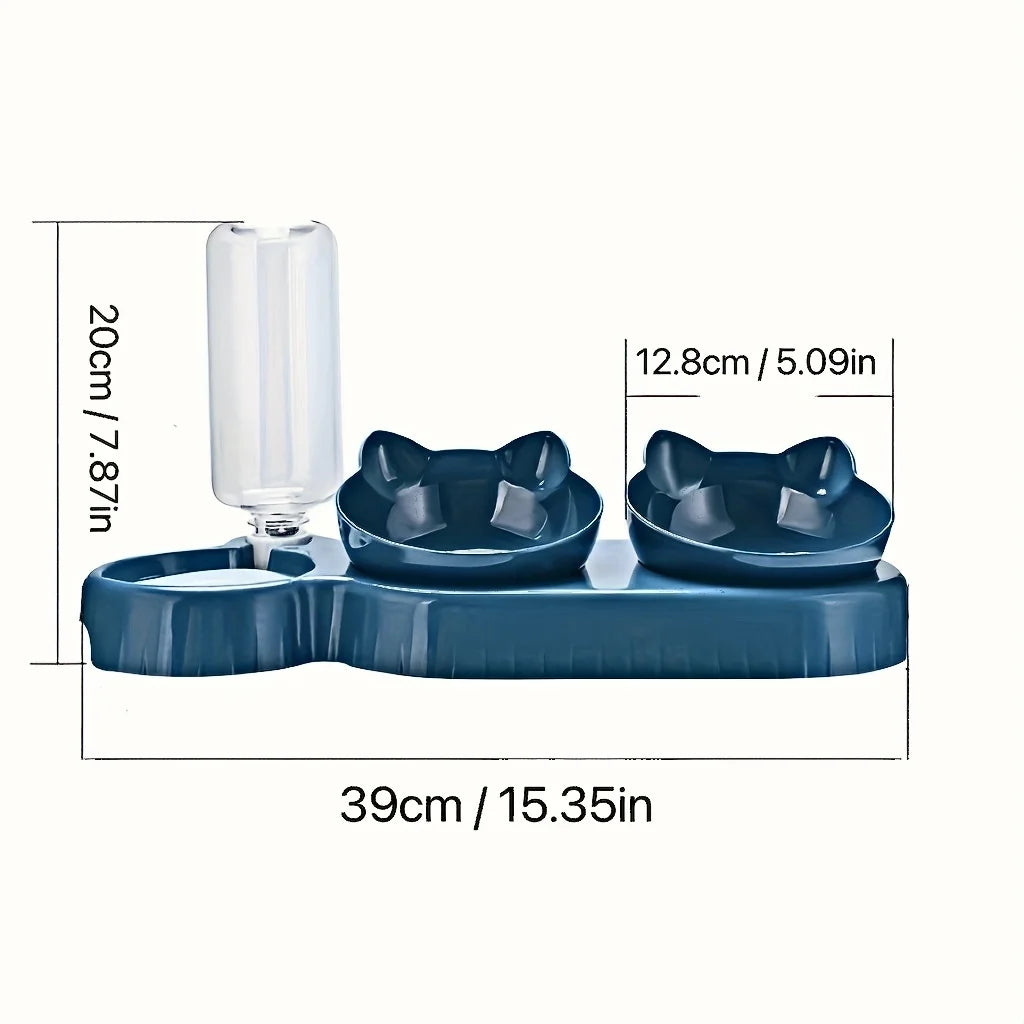 3-in-1 Cat Food Bowl with Water Feeder