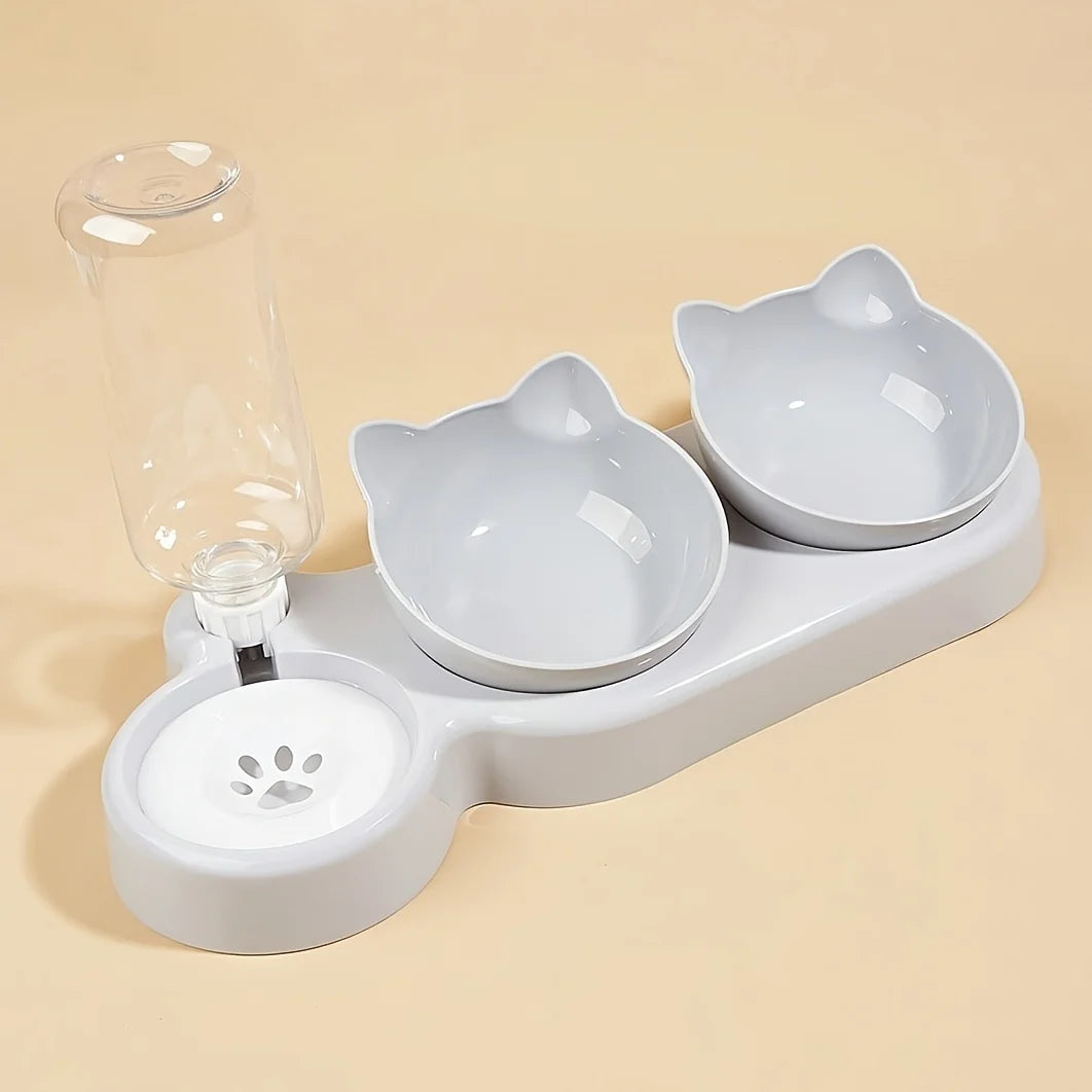 3-in-1 Cat Food Bowl with Water Feeder